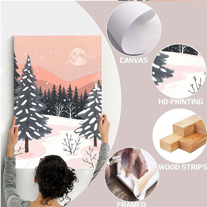 Framed Canvas Wall Art serene winter landscape art print Christmas snow cosy winter's day 24x36in Wood Framed