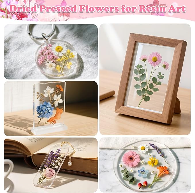630 Pcs Dried Pressed Flowers with Butterfly Stickers for Crafts, Real Pressed Wildflowers Dry Leaves Bulk with Tweezer for Resin Jewelry Molds Candle Soap Making Scrapbook Bookmark Nails Decor