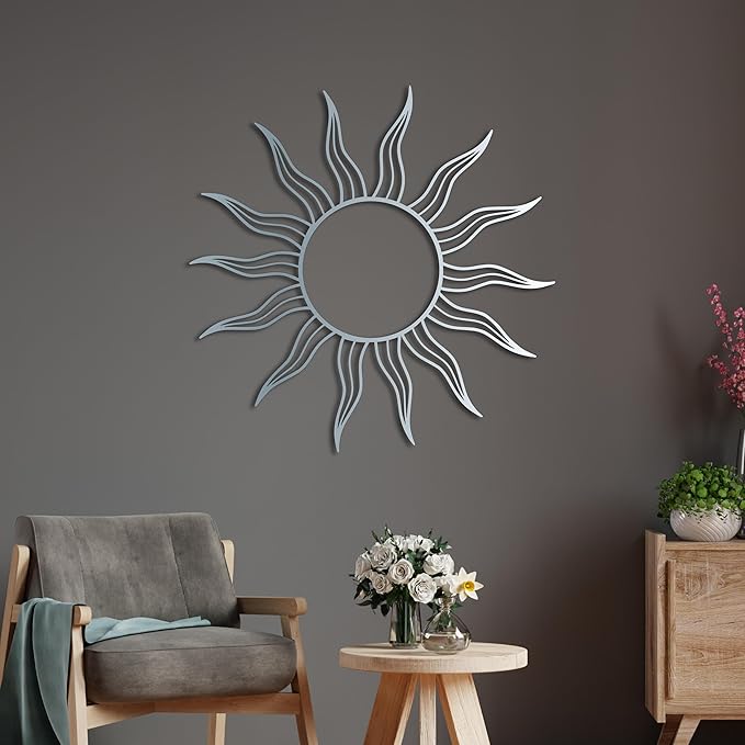Minimalist Sun Metal Wall Art, Wacky Sun Decor, Patio And Garden Decoration, Modern Boho Wall Art for Living Room or Bedroom, Comtemporary & Unique Home Gift