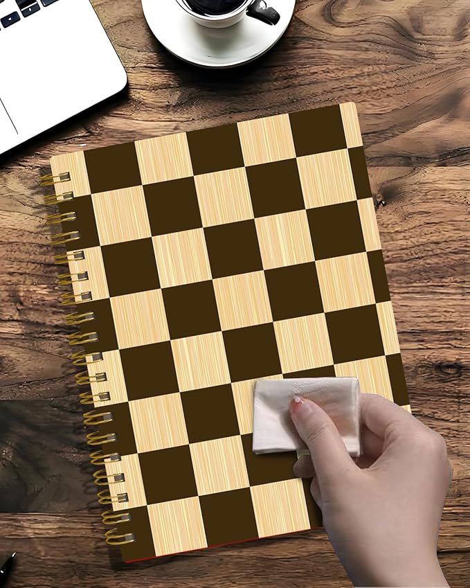 Spiral Journal Notebook,A5 Hardcover Lined Journals for Women 6 x 8.3 in,60 Sheets 120 Pages Thick Paper,Cute College Ruled Writing Notebook for Office Work School(Brown Chess Board Plaid)