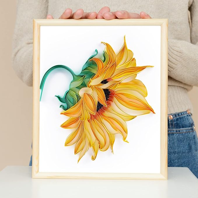Uniquilling Quilling Kit Paper Quilling Kit for Adults Beginner, Handmade DIY Craft Quilling Paper Filigree Painting Kit Tools, Home Room Wall Art Decor Perfect Gifts, 8 * 10-inch Sunflower (Basic)