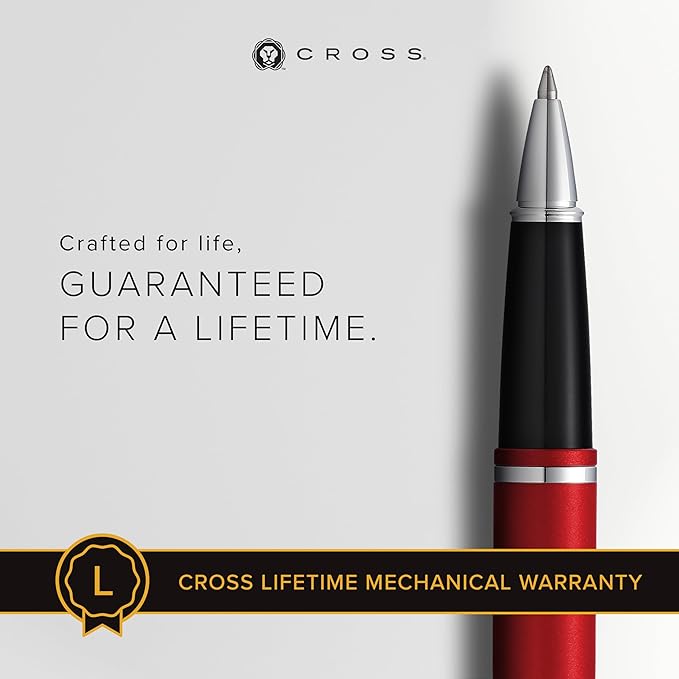 Cross Calais Refillable Rollerball Pen Presented in a Luxury Gift Box - Medium Point, Black Ink, Matte Metallic Crimson