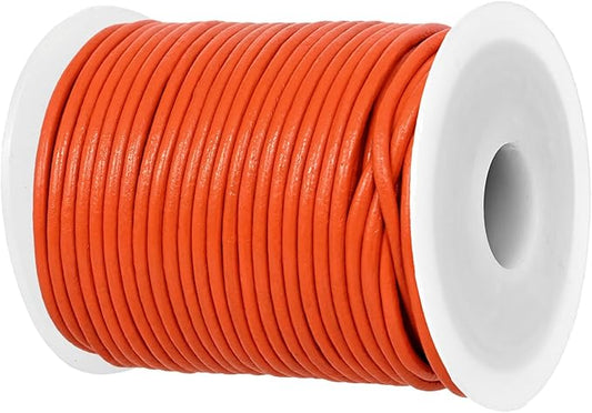 GENIQUE Real/Genuine Round Leather String Cord for Necklace, Bracelets, Jewellery, Braiding (Orange, 2mm)