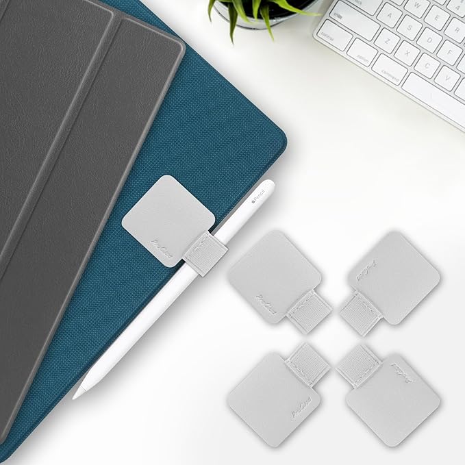 ProCase (5 Pack) Pen Loop Holder for Notebooks Journals Planners Tablet Case, Self Adhesive Leather Pencil Holder with Elastic Loop for Pens, Apple Pencil, Stylus Pen -Silver