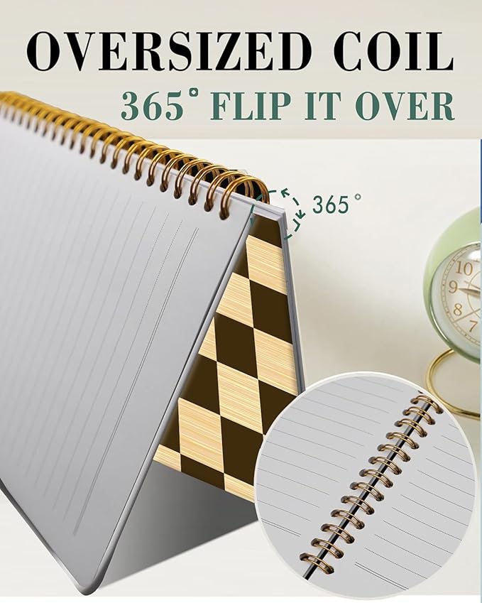 Spiral Journal Notebook,A5 Hardcover Lined Journals for Women 6 x 8.3 in,60 Sheets 120 Pages Thick Paper,Cute College Ruled Writing Notebook for Office Work School(Brown Chess Board Plaid)