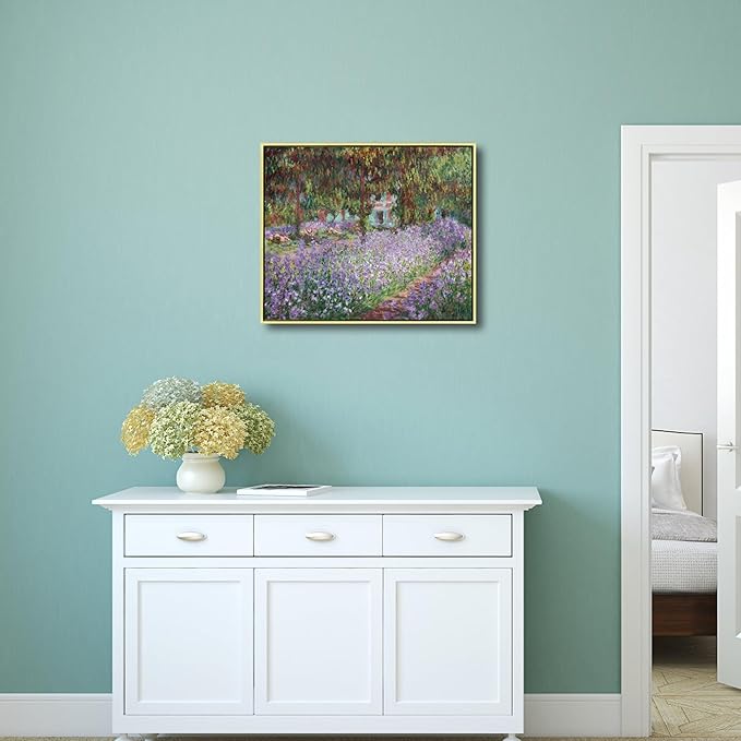 Wieco Art Framed Canvas Print Wall Art Irises in Monet's Garden,1900 by Claude Monet Impressionism Art Print Picture Artwork for Living Room Bedroom Home Kitchen Decorations