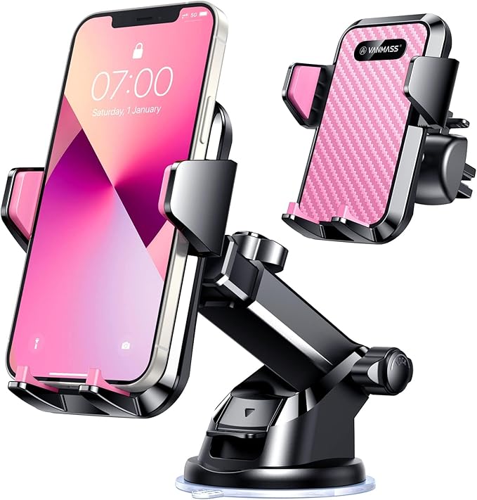 VANMASS 【85+LBS Strongest Suction & Military-Grade 2025 Ultimate Car Phone Mount【Patent & Safety Certs】 Cell Phone Holder Truck for Dashboard Windshield Vent for iPhone 17 Pro Max 16 15 Samsung, Pink