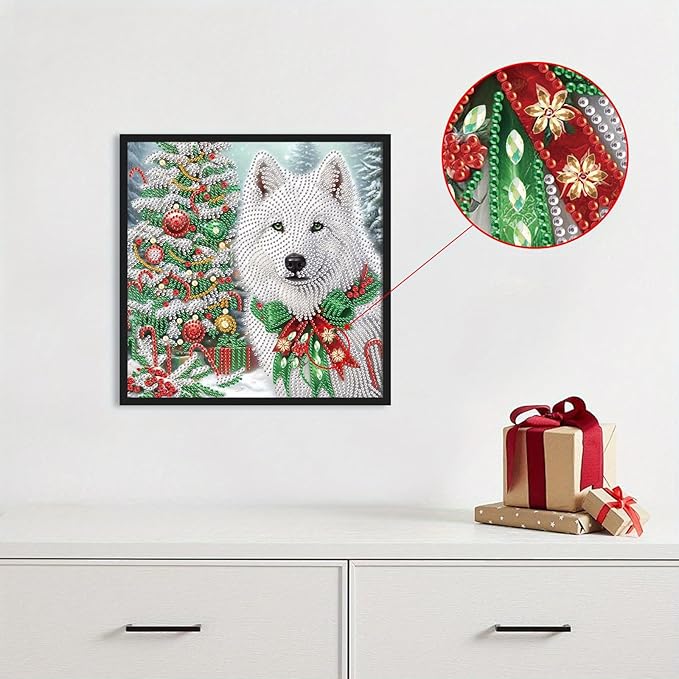 Tontut Diamond Painting Kit for Adult Beginners, White Wolf Dog 5D Special Diamond DIY Crystal Rhinestone Crafts for Home Wall Decoration