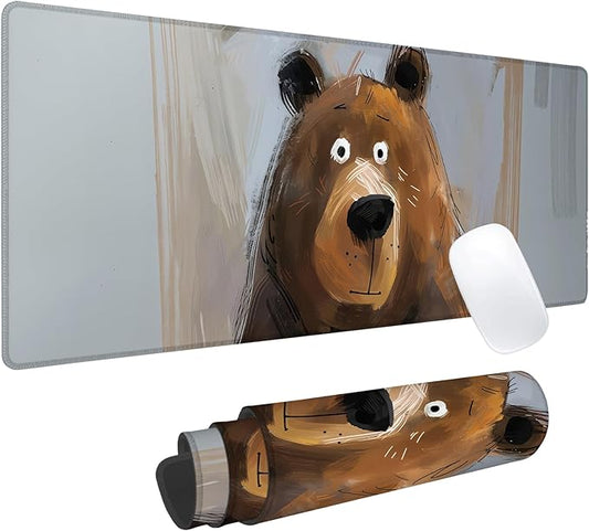 Cute Bear Gaming Mouse Pad, Office Desk Mat, Anti-Slip Rubber Base Cool Aesthetic Mouse Pads for Computer Laptop Keyboard School Home Desktop Gamer Home Accessories Decor 31.5" x 11.8"