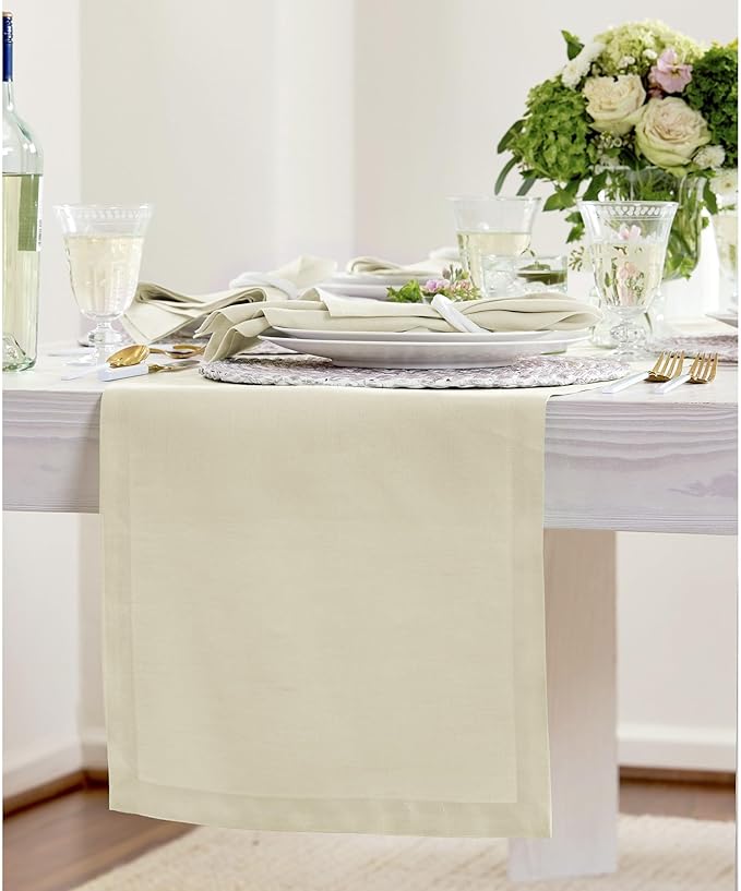 Solino Home Linen Table Runner 120 Inches Long - 100% Pure Linen Birch Table Runner 14 x 120 Inch for Spring, Easter - Fete