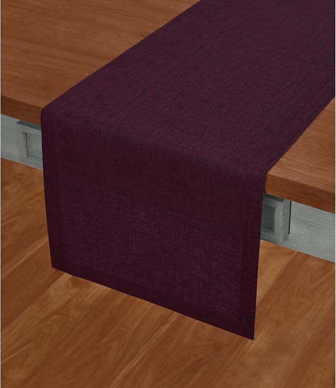 Solino Home Linen Chambray Burgundy Table Runner 120 Inches Long - Athena, 100% Pure Linen 14 x 120 Inch Table Runner for Valentines
