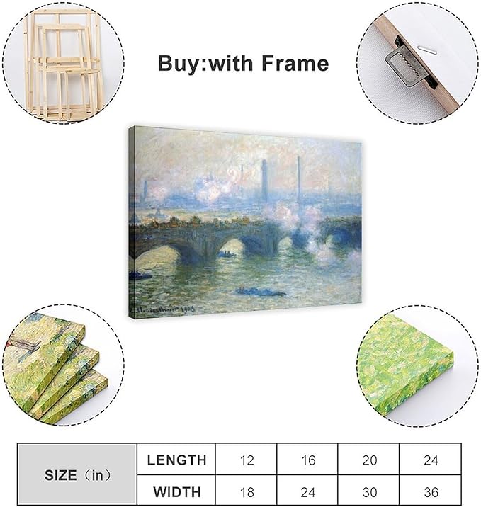 CFIOZYOS 40+ Monet Famous Print Posters Waterloo Bridge, London by Claude Monet Impressionism Art Wall Decoration Poster Family Bar Restaurant Garage Cafe Art Print Gift Frame 16×24inch(40×60cm)