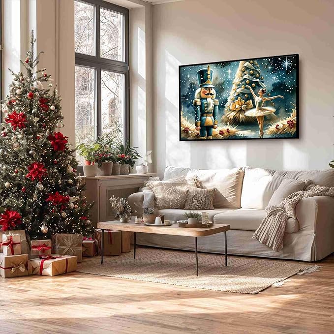 Christmas Wall Art Holiday Decor Nutcracker and Ballerina Winter Scene Poster Modern Farmhouse Poster Vintage Oil Painting Print Indoor Decor for Home Bedroom Christmas Holiday Framed Ready to Hang