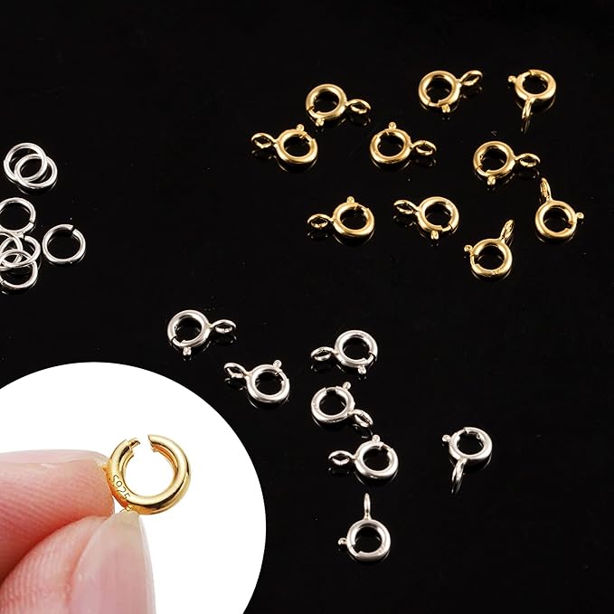 40 Pcs Necklace Bracelet Spring Clasps with Open Jump Rings Set 5mm Jewelry Connectors for Jewelry Making (5mm Gold and Silver Clasps)