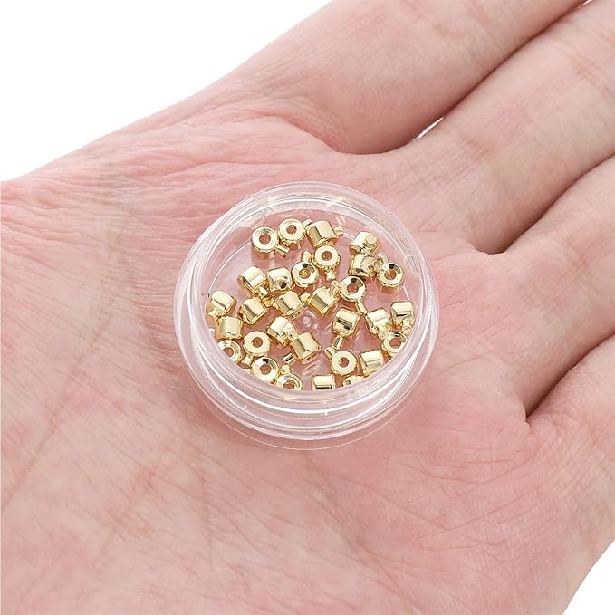 14K Gold Plated Cylinder Fishing Line Buckle 3.2mm End Caps 30pcs for Jewelry Making Findings
