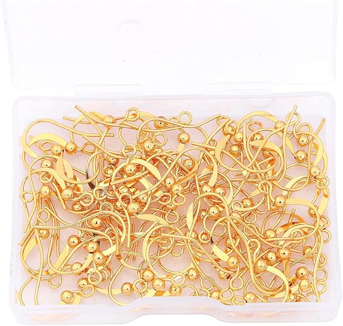 18K Gold Plated Earring Hooks 16x16mm 80pcs with Beads for Jewelry Making Findings