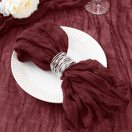 20 Pack Burgundy Red Cheesecloth Napkins Spring Cloth Napkins Set of 20 Burgundy Dinner Napkins Bulk 21x21 Inches for Wedding Bridal Shower Baby Shower Valentine's Day