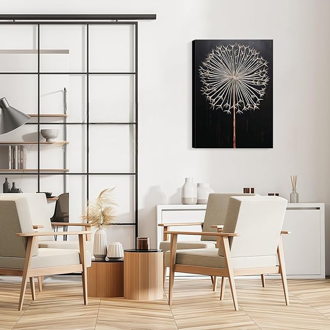 Framed Dandelion Plant Fun Wall Art Decor Canvas Print Poster Picture Modern Minimalist Artwork Bathroom Living Room Bedroom Office Gallery Decor 12x16 Inch Ready to Hang