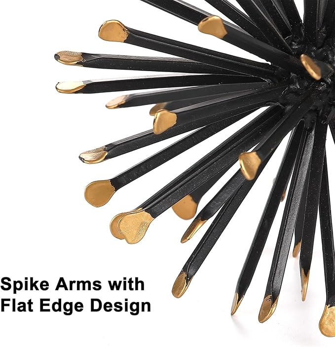 Retrome 6.5 Inch Starburst Table Decoration, Modern Metal Decorative Spike Tabletop Sculpture Shelf Accents, Black & Gold