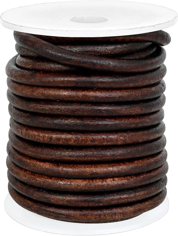 GENIQUE Real/Genuine Round Leather String Cord for Necklace, Bracelets, Jewellery, Braiding (4mm, Antique Brown Distressed)