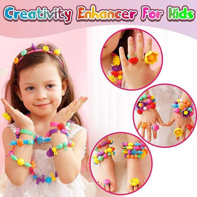 FUNZBO 650pcs Pop Beads - Jewelry Making Kit for 3 4 5 6 7 8 Year Old Little Girls, Arts and Crafts Toys for Kids, Necklace Bracelet Creativity Snap Set Top Best Christmas Birthday Gifts