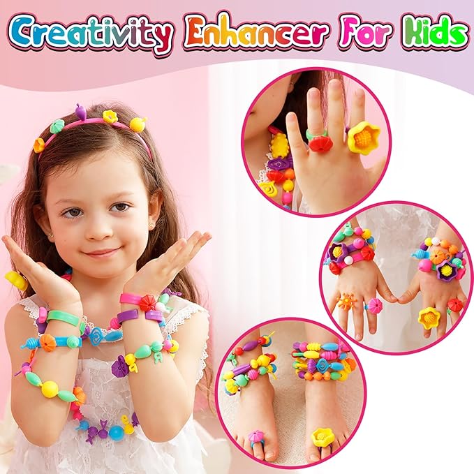 FUNZBO 520+ Snap Pop Beads - Jewelry Making Kit for Kids, Arts and Crafts for Kids Ages 4-8, Toys for 3 4 5 6 Years Old Girls Christmas Birthday Gifts Ideas, Bracelet Necklace Ring Snap Set for Girls