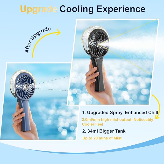 HandFan Upgraded Handheld Misting Fan, Portable Mister Fan, Personal Spray Water Mist Fans Rechargeable, Foldable Electric Mini Fans for Summer Beach Travel Makeup Concerts, Gifts for Women(Black)