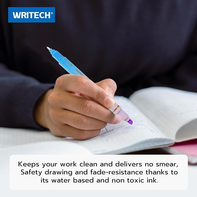 WRITECH Dual Tip Highlighter Markers: Aesthetic Fine & Chisel Tip Assorted Pastel Colors Marker Multicolor Pens Pack for Bible Highlighting Journaling Drawing 12ct.