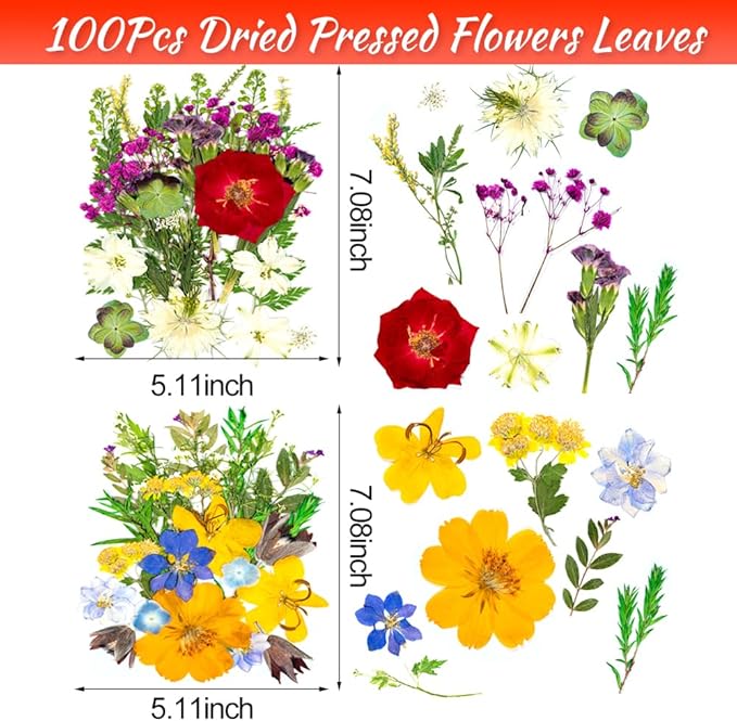Bouquet Set Dried Pressed Flowers, 100 Pcs Mixed Dried Flowers for Resin, Bulk Natural Dry Floral Resin Fillers Decoration Accessories for DIY Crafts, Scrapbooking