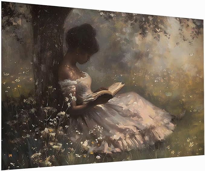 Vintage Black Art, Moody Victorian Art, Black Woman read Landscape Art Print, African American Printable Wall Art, Black Woman Wall Art Print,Reading Room, library decor16x24Unframed