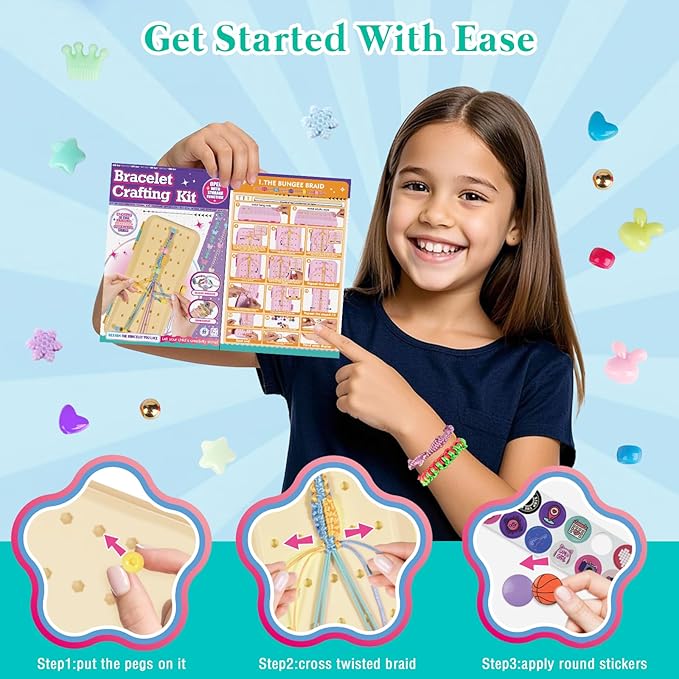 Friendship Bracelet Making Kit with Storage Box,DIY String Bracelet Arts and Craft for Girls Aged 8-12,Kids' Travel Activity Toy Set,Easter Birthday Gifts for Ages 6 7 8 9 10 11 12 Year Old Blue