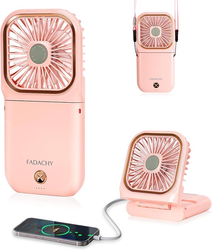 FADACHY Portable Handheld Fan Outdoor Power Bank Mini Fan 3000mAh USB Phone Holder, Handheld Pink Lovely Rechargeable