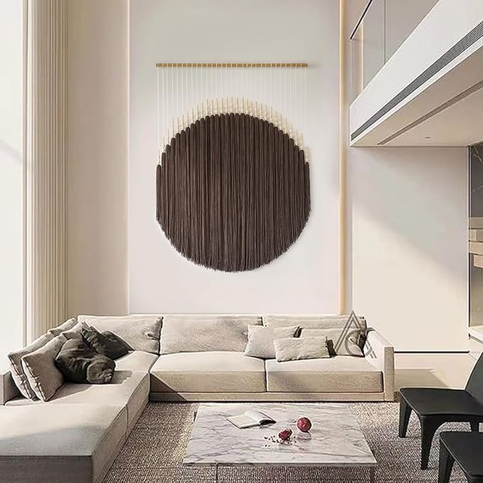 IOWER Macrame Wall Hanging Brown Yarn Wall Art Beaded Boho Wall Decor Round Tassel Handmade Home Wall Aesthetic Living Rooms Bedrooms Offices Home Decor 39" W x 55" L
