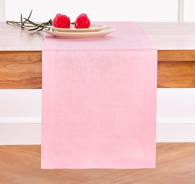 Solino Home Linen Pink Lemonade Table Runner 72 Inches Long - 100% Pure Linen 14 x 72 Inch Table Runner for Valentines, Spring, Easter - Fete