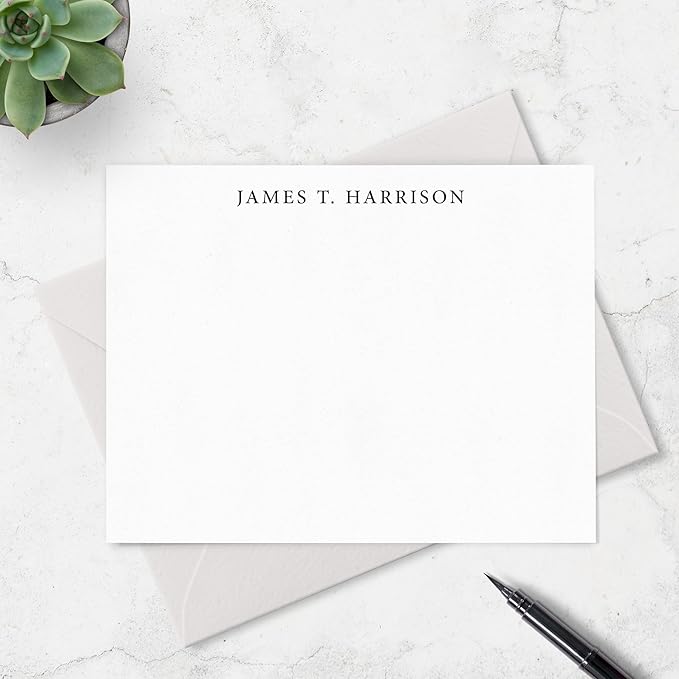 Personalized Stationery Note Cards with Envelopes for Men, Professional Classic Simple Design Mens Handmade Stationary Thank You Notecards, Choose Your Colors and Set Size (Font Style #1)