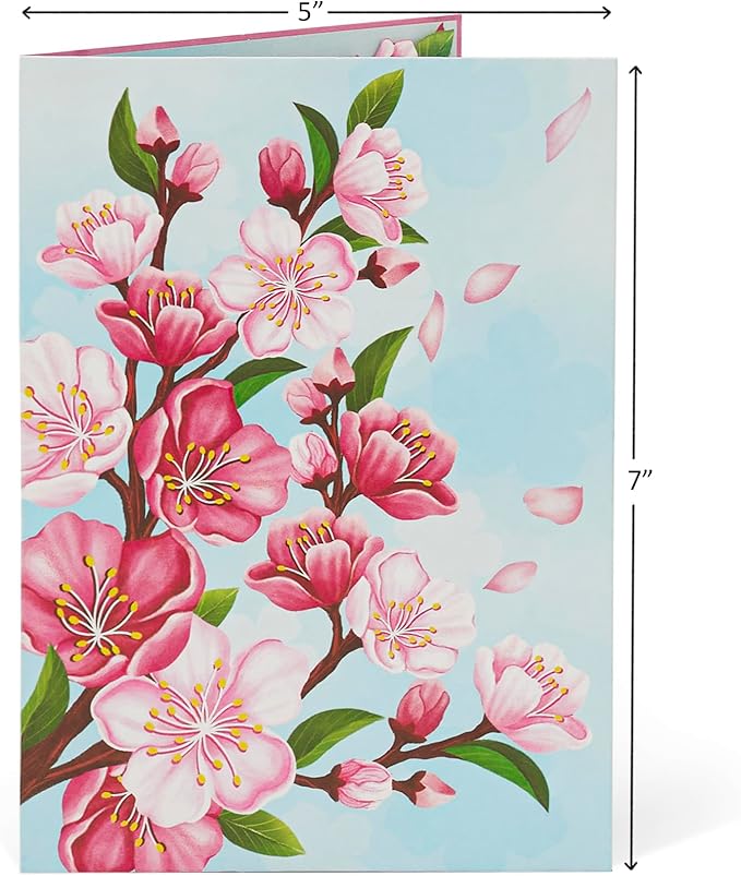 Floral Cherry Pop Up Cards, Love You, 3D Greeting Cards, Ideal Gifts for Birthday, Mothers Day, Valentines Day, Mom, Wife, Her, Girlfriend, Daughter, 5x7 - Includes Envelope And Message Note