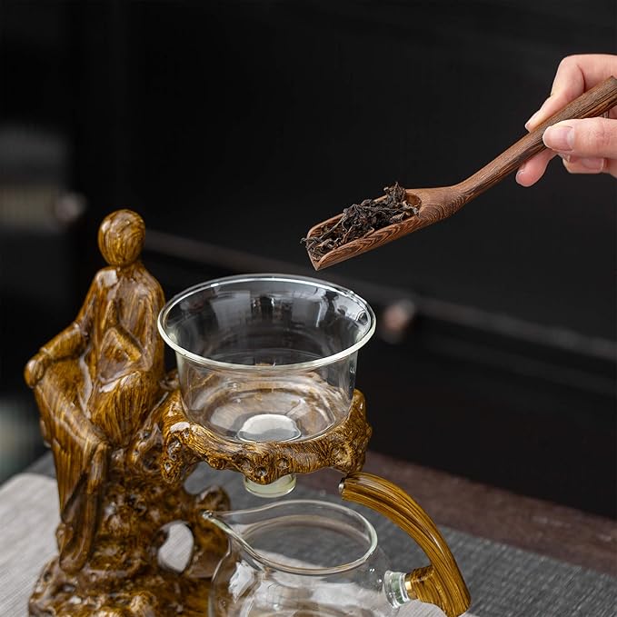 Semi Automatic Teapot Set, Glass Teapot Set with Strainer Kungfu Tea Sets (Meditation-brown)