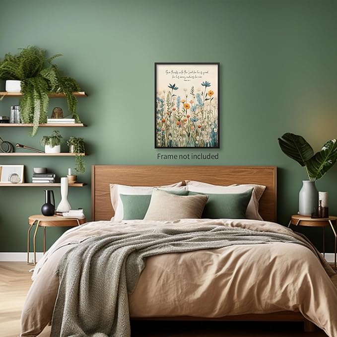 Religious Christian Wildflower Wall Art Bible Verse Scripture Poster Vintage Botanical Canvas Prints for Apartment Bedroom Gallery Wall Decor 16X24 inch Unframed