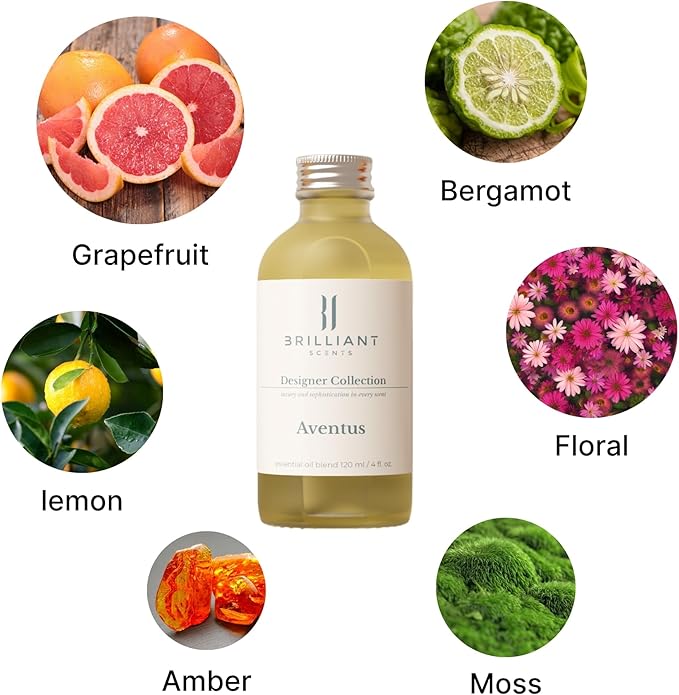 Brilliant Scents Aventus Fragrance Oil 200ml - Premium Diffuser Oil for Home, Office, Hotels - Long Lasting, Plant-Based, Meets IFRA Standards, USA-Made - Grapefruit, Floral, Moss