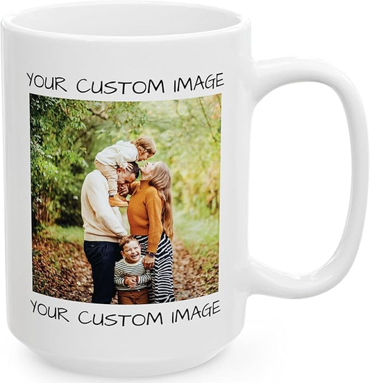 Personalized Coffee Mug – Custom Photo, Text, or Logo Ceramic Mug Tea Cup | Taza Personalizada with Picture or Message | Customized Gift Idea for Men & Women, Mom, Dad, Friends - White | 15oz