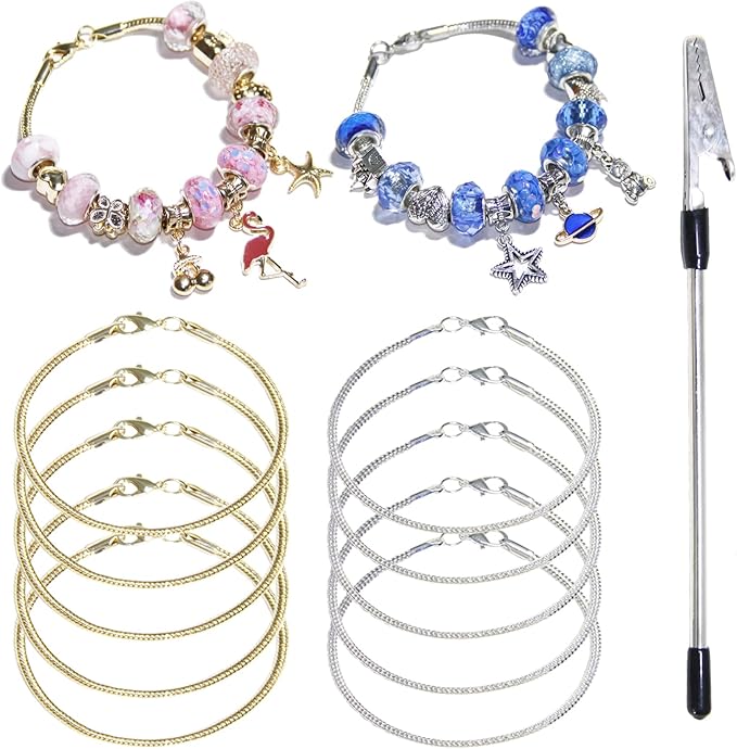 Exway 10 Pcs Snake Charm Bracelet Chain 8.0 Inch Gold and Silver Charm Bracelet Kit Snake Chain Bracelets Chain for Christmas DIY Women Jewelry Making Gifts