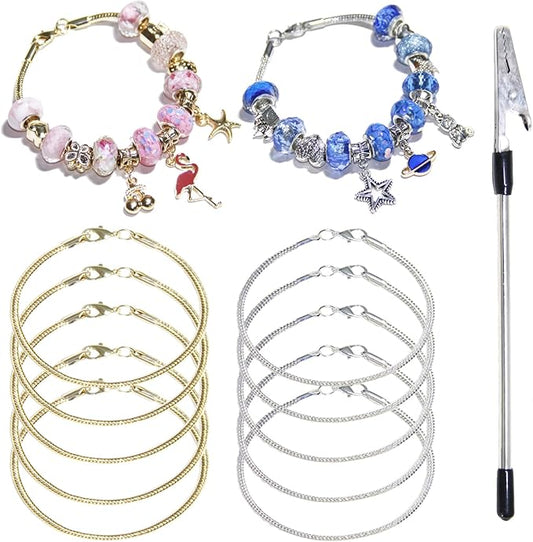 Exway 10 Pcs Snake Charm Bracelet Chain 7.0 Inch Gold and Silver Charm Bracelet Kit Snake Chain Bracelets Chain for Christmas DIY Women Jewelry Making Gifts