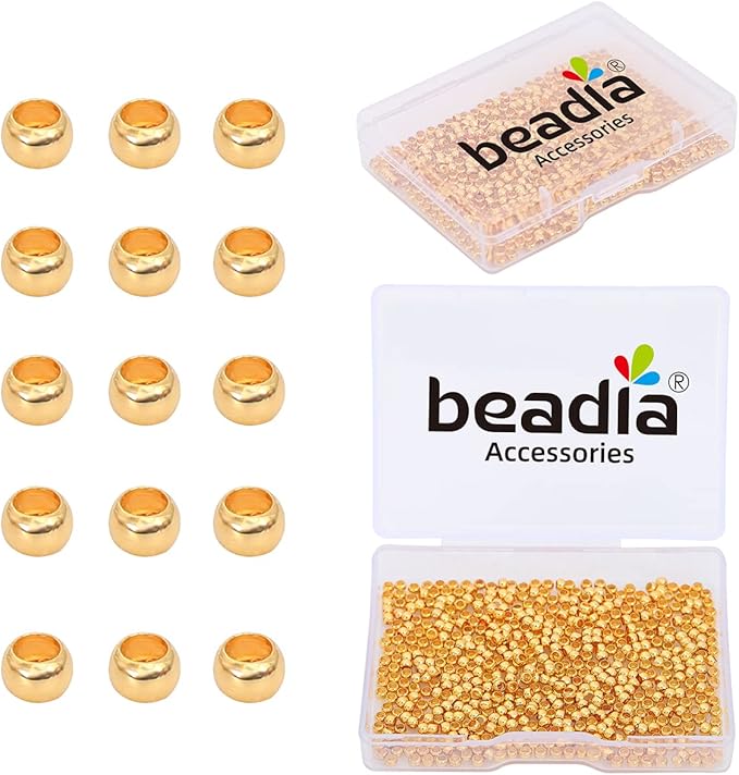18K Gold Plated Crimp Beads Non Tarnish 2.5mm 600pcs for Jewelry Making Findings