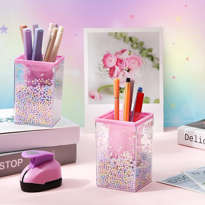 Zonon 2 Pieces Cute Bubble Pen Holder Multi-purpose Desktop Organizer Back to School Gift Kawaii Office Supplies Pastel Desk Accessories Stationery Makeup Brush Holder with Bubble Ball(Pink)
