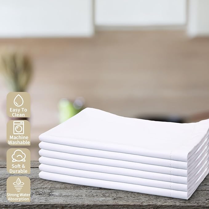 Mixweer 16 Pcs 14" x 22" White Linen Hemstitched Hand Towel Linen Tea Towels for Embroidery Dish Towels for Bathroom Kitchen Home