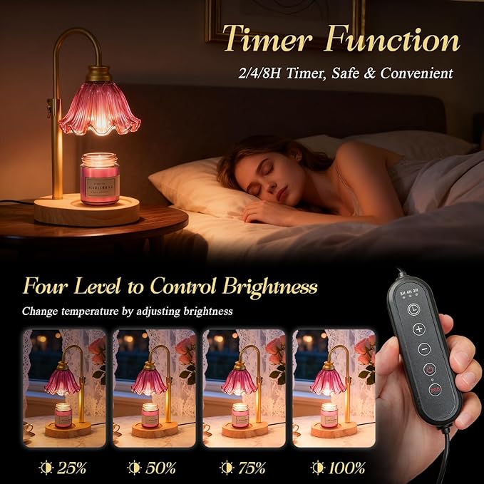Candle Warmer Lamp with Timer & Dimmable 4-Level Brightness - Adjustable Height,for New Home Bedroom, Gifts for Women (Purple)