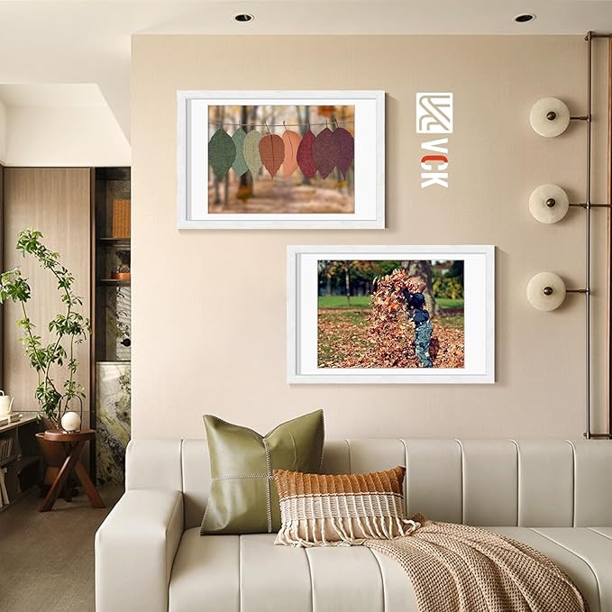 VCK 20x30 Frames White Set of 5, Wide Border Wood, Display 18x24 Picture Photo with Mat or 20 x 30 without, for Home, Office, Gallery, Woodgrain Series, Wall Hanging