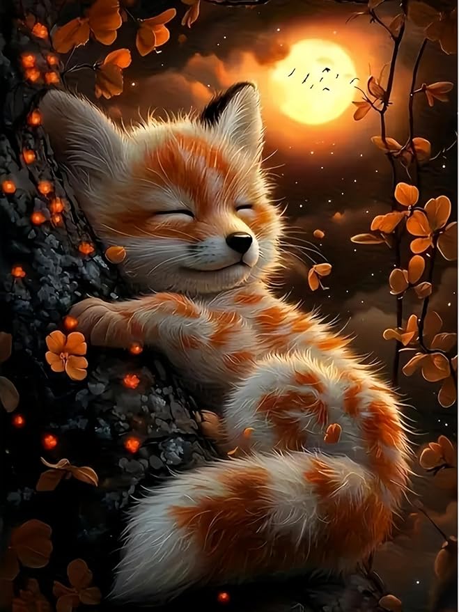Cute Fox 5D DIY Diamond Painting Kits for Adults, Diamond Art Kits for Beginners, Full Drill Dot Painting Gem Art Kits for Home Wall Decor11.8 x15.7 Inch