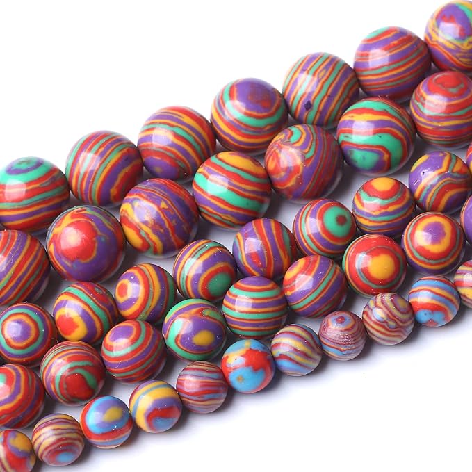 32pcs 12mm Natural Stone Beads Rainbow Malachite Round Loose Beads for Jewelry Making DIY Bracelet Crystal Energy Healing Power Stone (12mm, Colorful Malachite)
