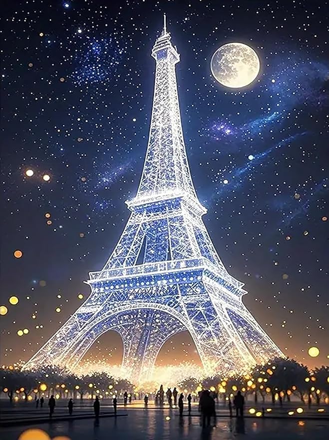 Mosaflare 5D Diamond Painting Kits for Beginners, Eiffel Tower Diamond Art Kits for Adults, DIY Landscape Full Round Drill Paint by Diamonds Dot Gem Art for Adults, Home Wall Decor 12x16 Inch
